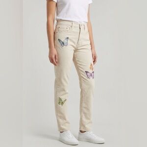 Levis 501 Original Butterfly High Rise‎ Straight Leg Jeans Off White W27 L28